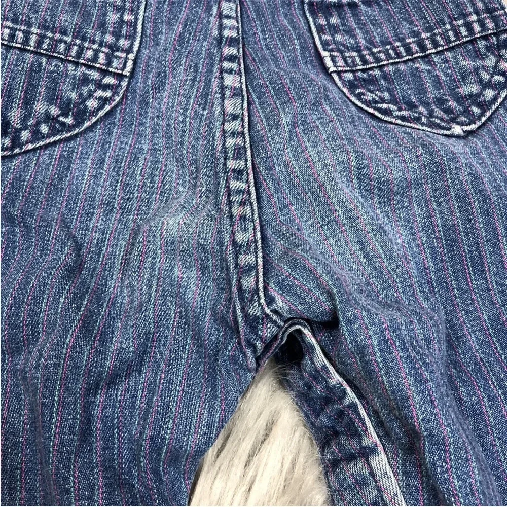 Vintage Oshkosh Bgosh Baby Girls Denim Blue Pink Striped Vestbak Overalls
